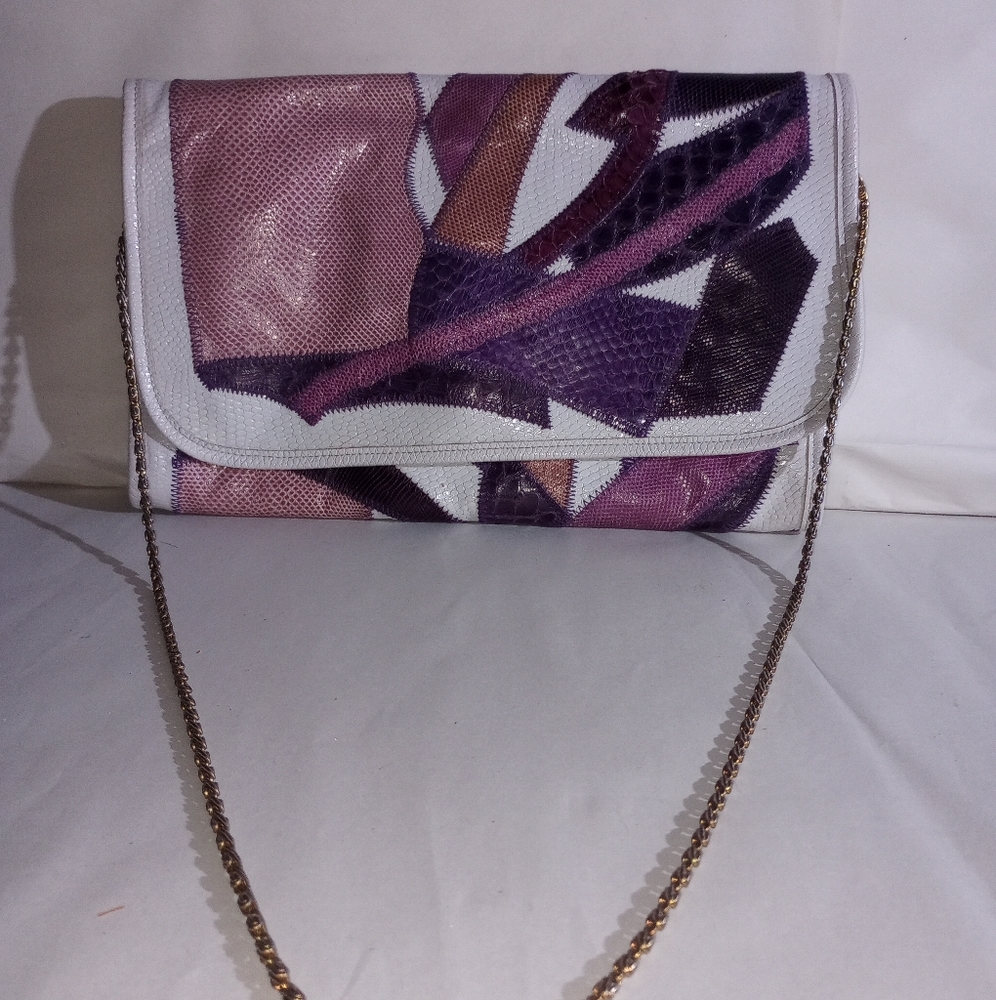 Bags By Varon Vtg Snakeskin Patchwork Clutch